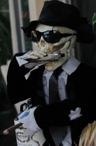 Harmonica-playing, cigar-smoking, beer drinking skeleton (Photo: David Hopley)