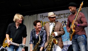 Dave Koz performing with (the late) Jeff Golub, Kirk Whalum & Marcus Miller at the Hyatt Regency Newport Beach Jazz Festival
