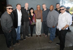 DamonReel, Euge Groove, Art Good, Keiko Matsui, Al Williams, Peter White, Craig Collier, Billy Mondragon & Eric Mondragon on the patio of Spaghettini Seal Beach during the 2015 Smooth Jazz News Anniversary Brunch & Jam Session (photo by David Hopley)