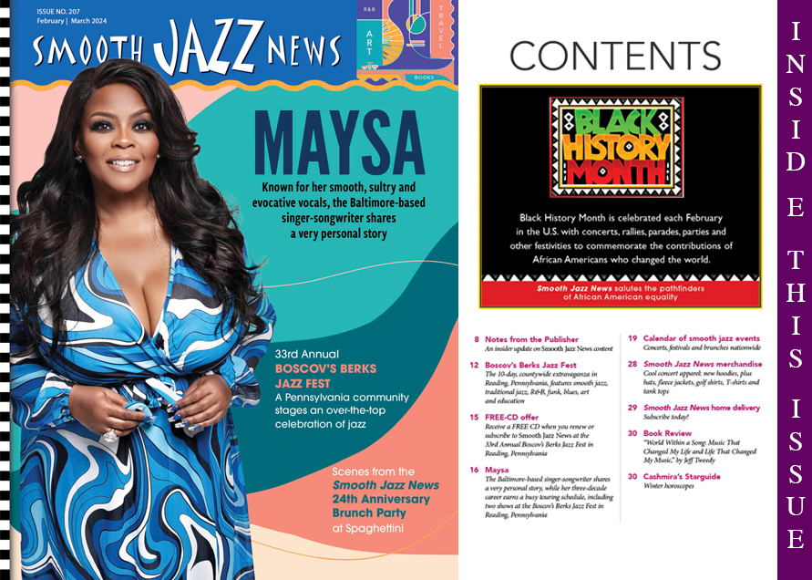 Smooth Jazz News cover and contents for the Feb. March edition